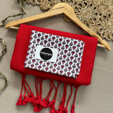 Red Handloom Khadi Cotton Saree With White Print Blouse